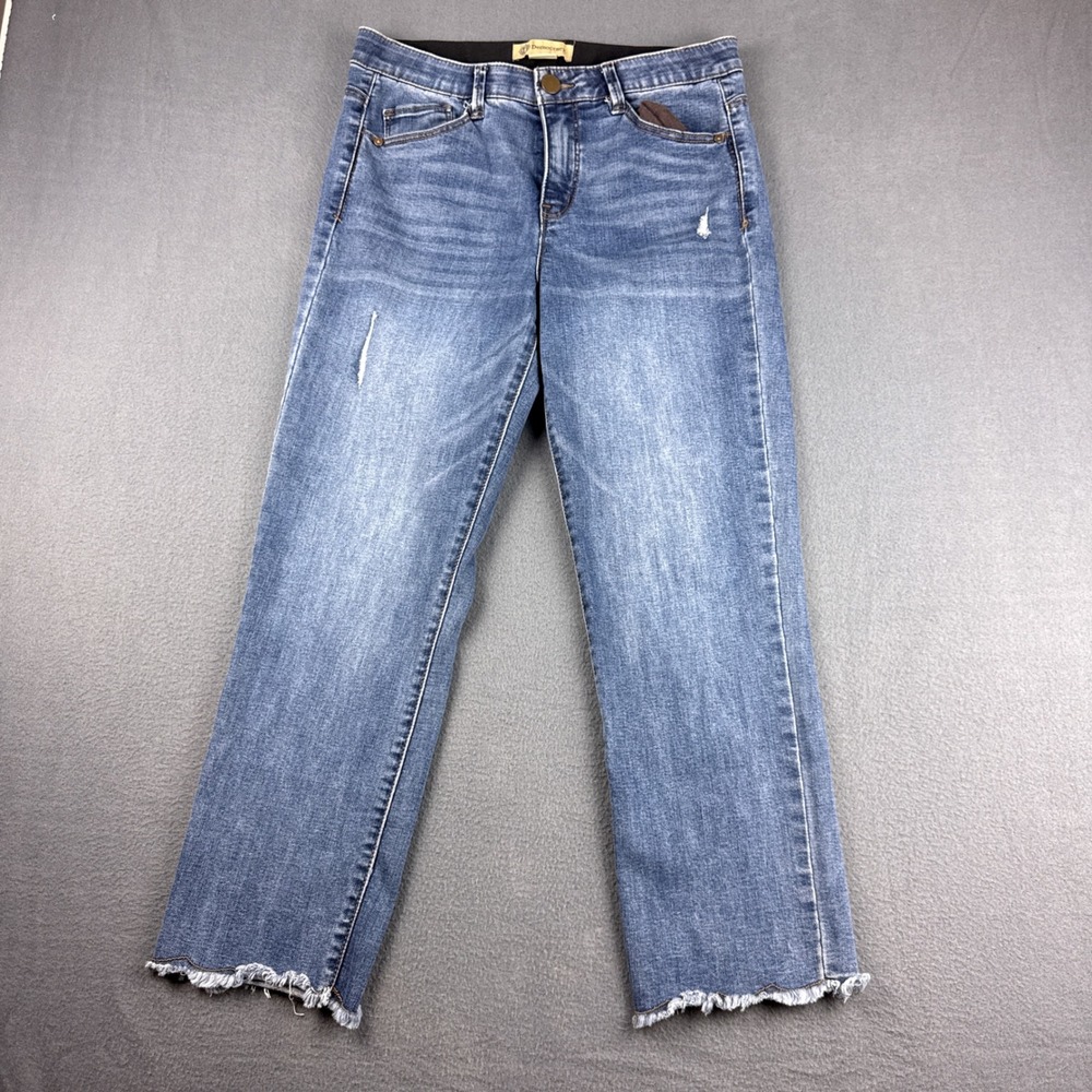 Democracy Jeans Women's 10 Blue Ab Solution Straight Leg Frayed Hem Stretch